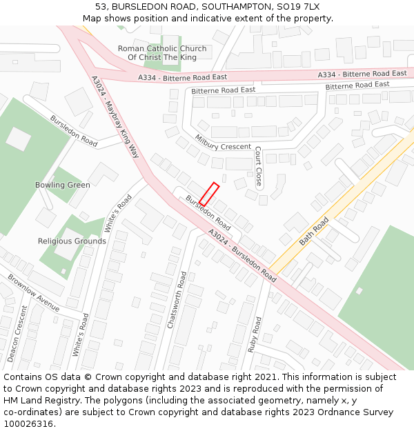 53, BURSLEDON ROAD, SOUTHAMPTON, SO19 7LX: Location map and indicative extent of plot