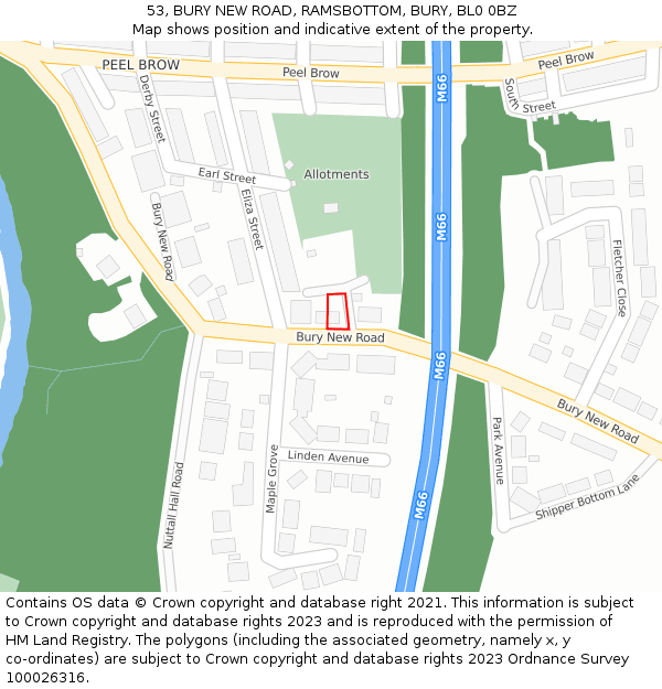 53, BURY NEW ROAD, RAMSBOTTOM, BURY, BL0 0BZ: Location map and indicative extent of plot