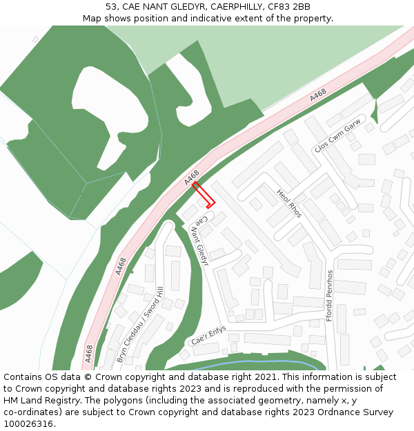 53, CAE NANT GLEDYR, CAERPHILLY, CF83 2BB: Location map and indicative extent of plot