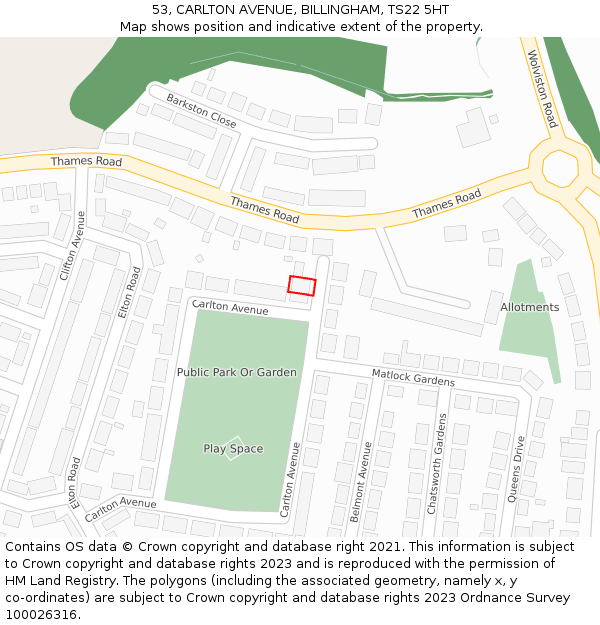 53, CARLTON AVENUE, BILLINGHAM, TS22 5HT: Location map and indicative extent of plot