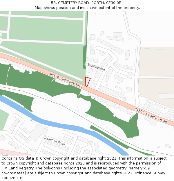 53, CEMETERY ROAD, PORTH, CF39 0BL: Location map and indicative extent of plot