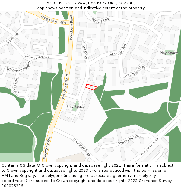 53, CENTURION WAY, BASINGSTOKE, RG22 4TJ: Location map and indicative extent of plot