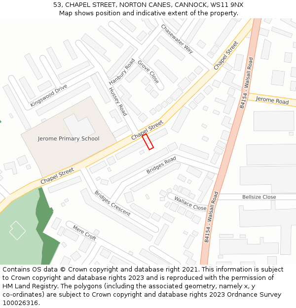 53, CHAPEL STREET, NORTON CANES, CANNOCK, WS11 9NX: Location map and indicative extent of plot