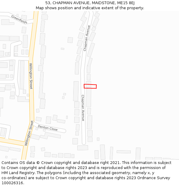 53, CHAPMAN AVENUE, MAIDSTONE, ME15 8EJ: Location map and indicative extent of plot