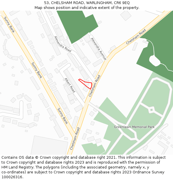 53, CHELSHAM ROAD, WARLINGHAM, CR6 9EQ: Location map and indicative extent of plot