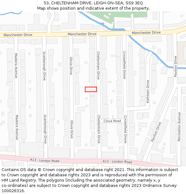 53, CHELTENHAM DRIVE, LEIGH-ON-SEA, SS9 3EQ: Location map and indicative extent of plot