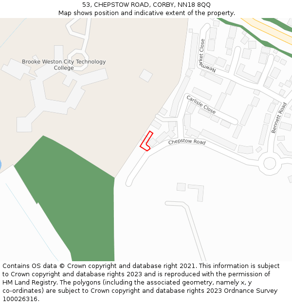 53, CHEPSTOW ROAD, CORBY, NN18 8QQ: Location map and indicative extent of plot