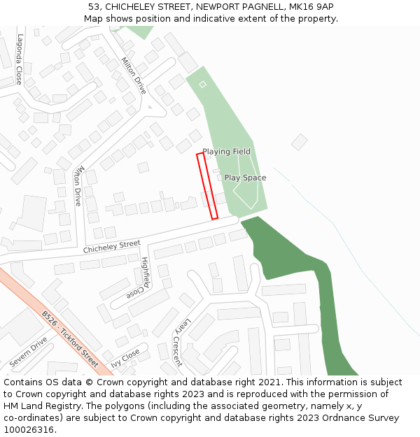 53, CHICHELEY STREET, NEWPORT PAGNELL, MK16 9AP: Location map and indicative extent of plot