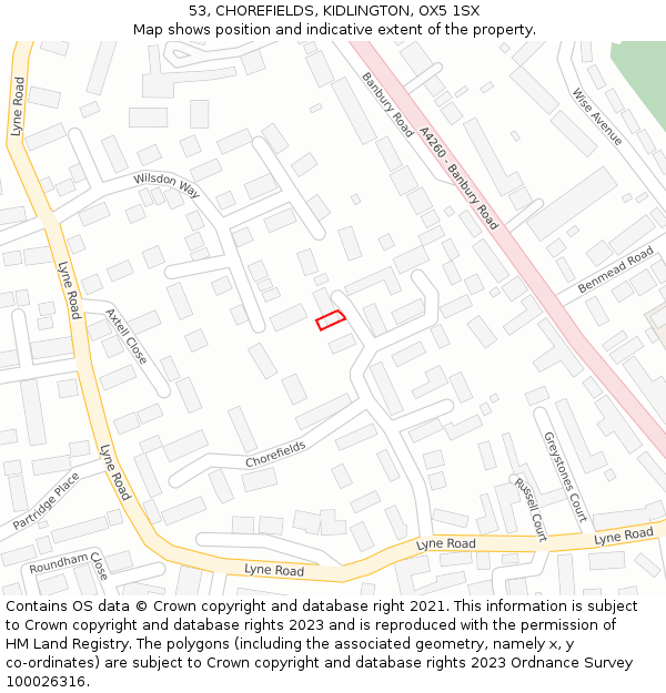 53, CHOREFIELDS, KIDLINGTON, OX5 1SX: Location map and indicative extent of plot