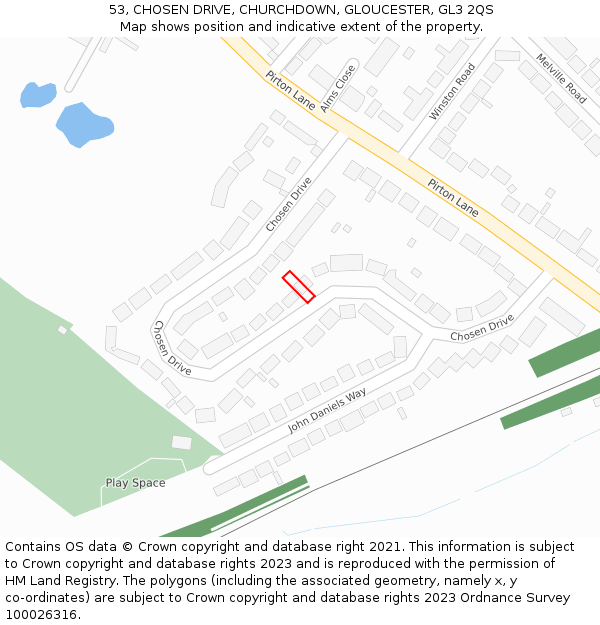 53, CHOSEN DRIVE, CHURCHDOWN, GLOUCESTER, GL3 2QS: Location map and indicative extent of plot