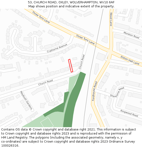 53, CHURCH ROAD, OXLEY, WOLVERHAMPTON, WV10 6AF: Location map and indicative extent of plot