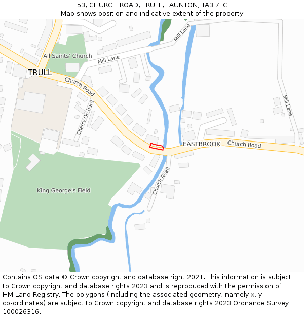 53, CHURCH ROAD, TRULL, TAUNTON, TA3 7LG: Location map and indicative extent of plot