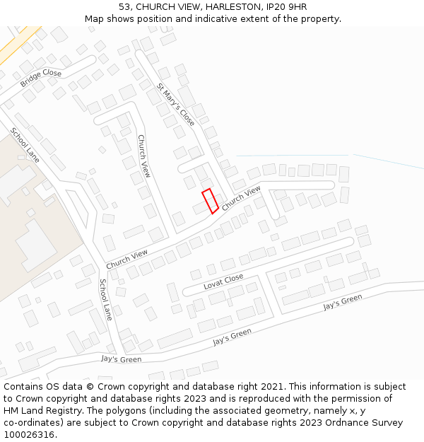53, CHURCH VIEW, HARLESTON, IP20 9HR: Location map and indicative extent of plot