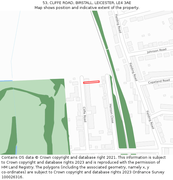 53, CLIFFE ROAD, BIRSTALL, LEICESTER, LE4 3AE: Location map and indicative extent of plot