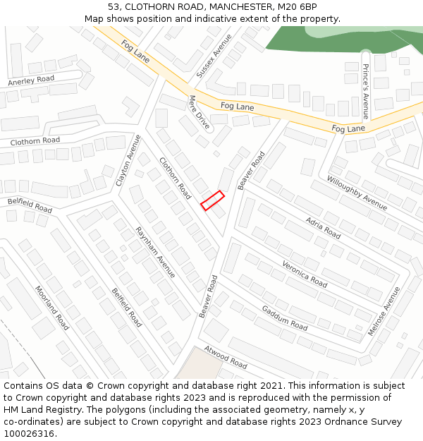 53, CLOTHORN ROAD, MANCHESTER, M20 6BP: Location map and indicative extent of plot