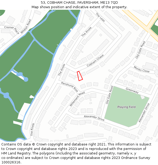 53, COBHAM CHASE, FAVERSHAM, ME13 7QD: Location map and indicative extent of plot