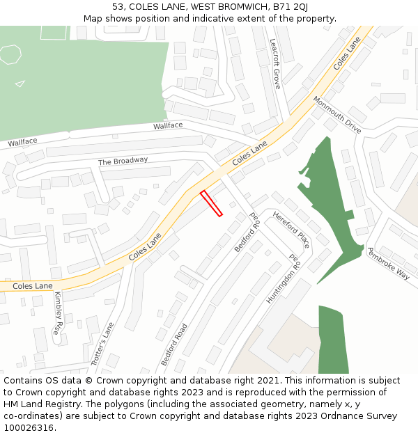 53, COLES LANE, WEST BROMWICH, B71 2QJ: Location map and indicative extent of plot