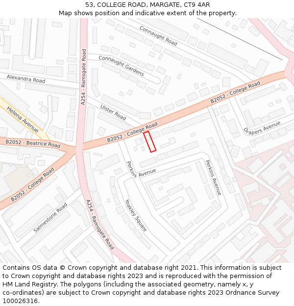 53, COLLEGE ROAD, MARGATE, CT9 4AR: Location map and indicative extent of plot