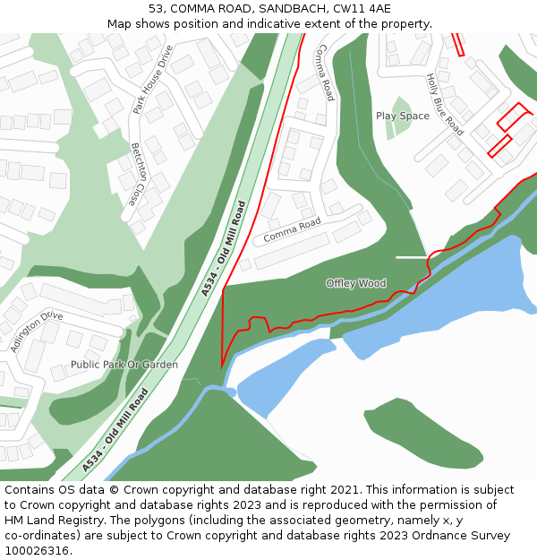 53, COMMA ROAD, SANDBACH, CW11 4AE: Location map and indicative extent of plot