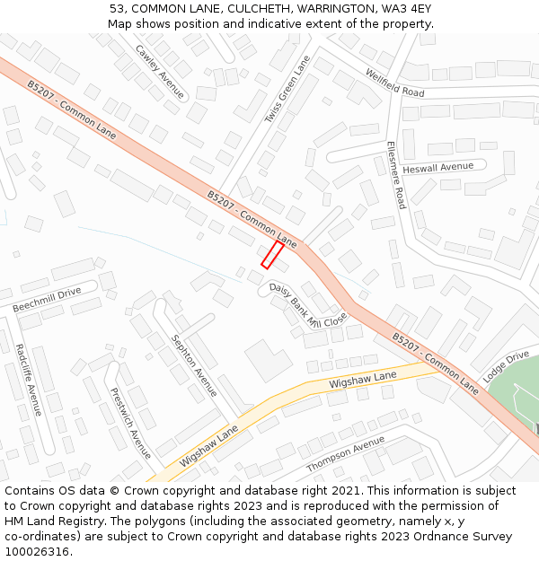 53, COMMON LANE, CULCHETH, WARRINGTON, WA3 4EY: Location map and indicative extent of plot