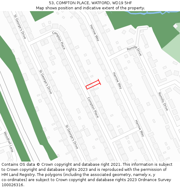 53, COMPTON PLACE, WATFORD, WD19 5HF: Location map and indicative extent of plot