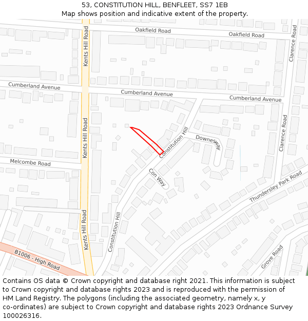 53, CONSTITUTION HILL, BENFLEET, SS7 1EB: Location map and indicative extent of plot
