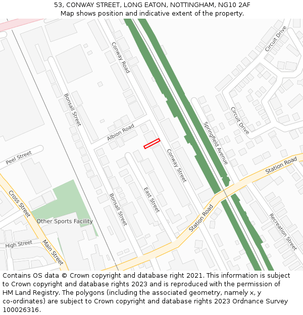 53, CONWAY STREET, LONG EATON, NOTTINGHAM, NG10 2AF: Location map and indicative extent of plot