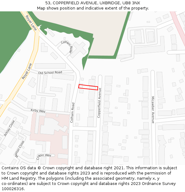 53, COPPERFIELD AVENUE, UXBRIDGE, UB8 3NX: Location map and indicative extent of plot