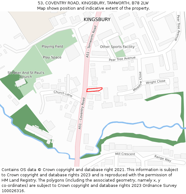 53, COVENTRY ROAD, KINGSBURY, TAMWORTH, B78 2LW: Location map and indicative extent of plot