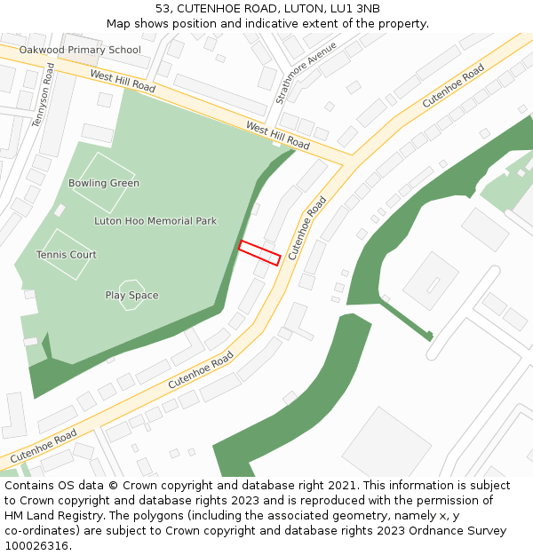 53, CUTENHOE ROAD, LUTON, LU1 3NB: Location map and indicative extent of plot