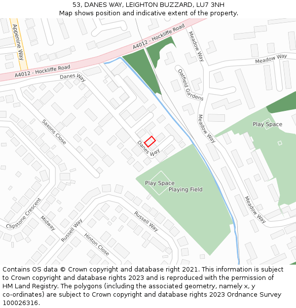 53, DANES WAY, LEIGHTON BUZZARD, LU7 3NH: Location map and indicative extent of plot