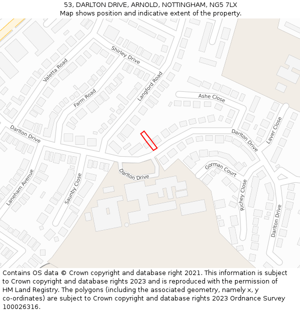 53, DARLTON DRIVE, ARNOLD, NOTTINGHAM, NG5 7LX: Location map and indicative extent of plot