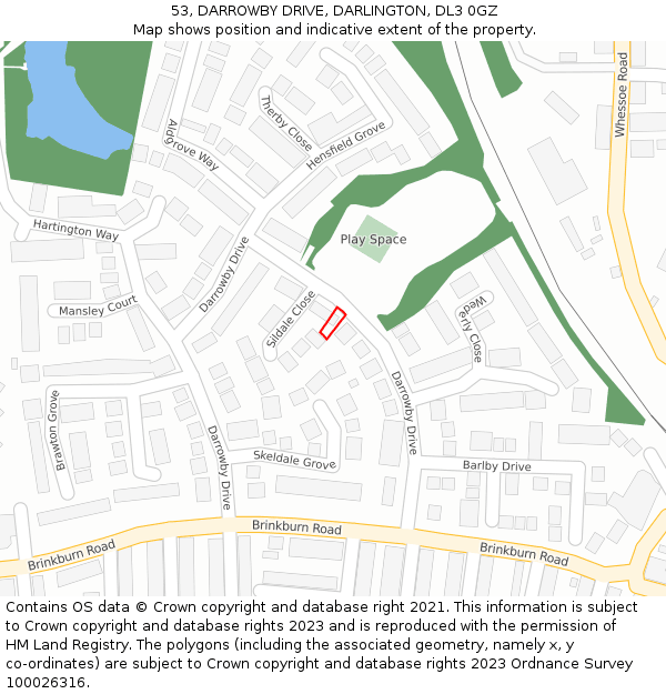 53, DARROWBY DRIVE, DARLINGTON, DL3 0GZ: Location map and indicative extent of plot