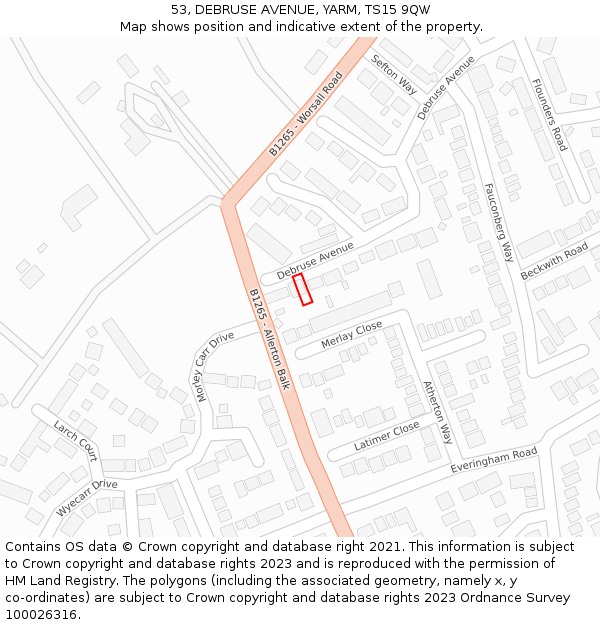 53, DEBRUSE AVENUE, YARM, TS15 9QW: Location map and indicative extent of plot