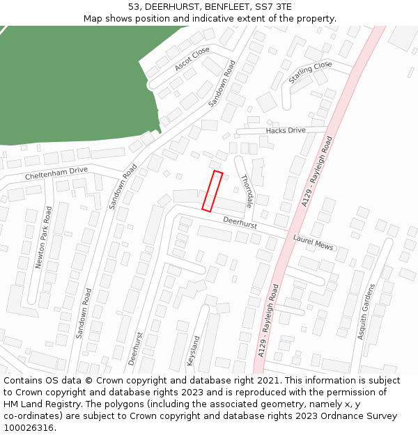 53, DEERHURST, BENFLEET, SS7 3TE: Location map and indicative extent of plot