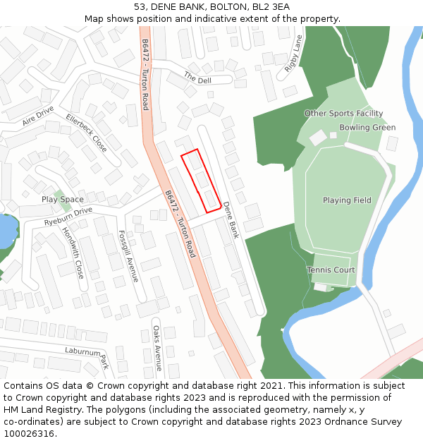 53, DENE BANK, BOLTON, BL2 3EA: Location map and indicative extent of plot