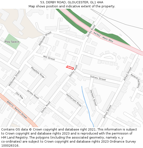53, DERBY ROAD, GLOUCESTER, GL1 4AA: Location map and indicative extent of plot