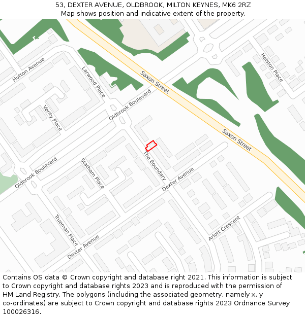 53, DEXTER AVENUE, OLDBROOK, MILTON KEYNES, MK6 2RZ: Location map and indicative extent of plot