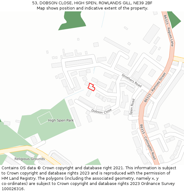 53, DOBSON CLOSE, HIGH SPEN, ROWLANDS GILL, NE39 2BF: Location map and indicative extent of plot
