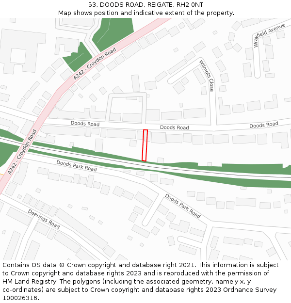 53, DOODS ROAD, REIGATE, RH2 0NT: Location map and indicative extent of plot