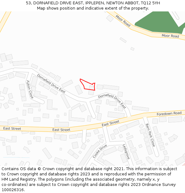 53, DORNAFIELD DRIVE EAST, IPPLEPEN, NEWTON ABBOT, TQ12 5YH: Location map and indicative extent of plot