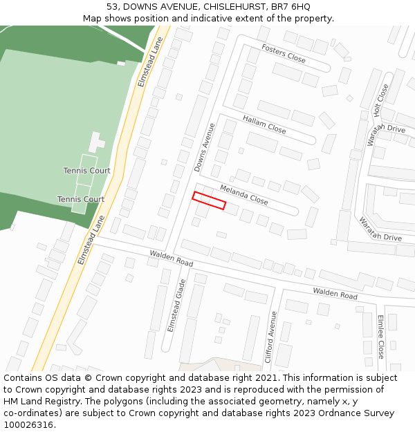 53, DOWNS AVENUE, CHISLEHURST, BR7 6HQ: Location map and indicative extent of plot