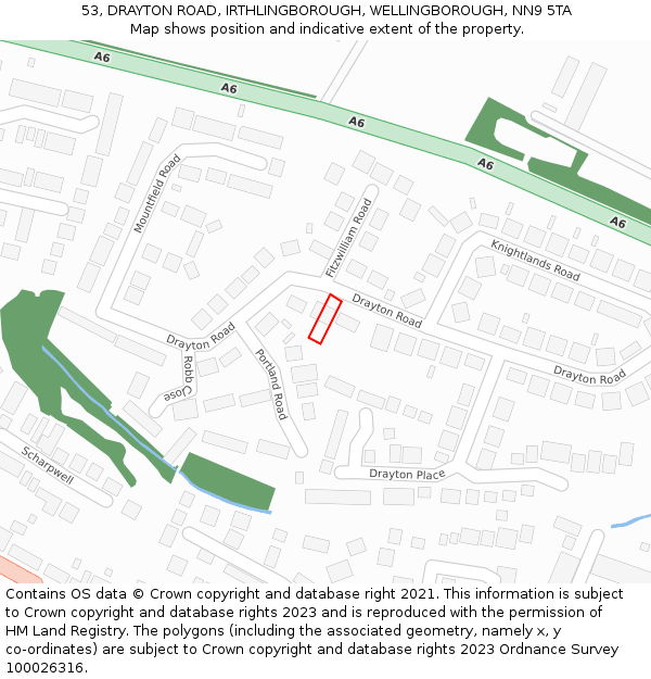 53, DRAYTON ROAD, IRTHLINGBOROUGH, WELLINGBOROUGH, NN9 5TA: Location map and indicative extent of plot