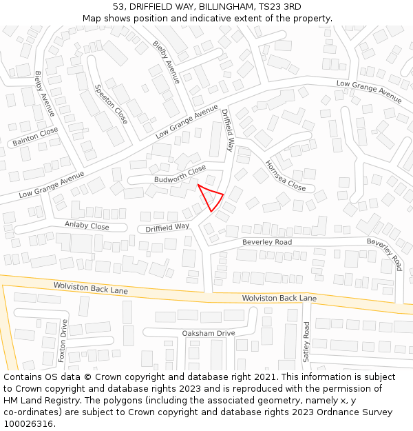 53, DRIFFIELD WAY, BILLINGHAM, TS23 3RD: Location map and indicative extent of plot