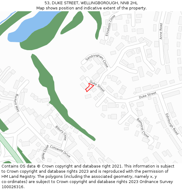 53, DUKE STREET, WELLINGBOROUGH, NN8 2HL: Location map and indicative extent of plot