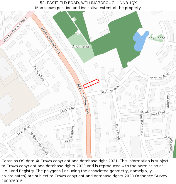 53, EASTFIELD ROAD, WELLINGBOROUGH, NN8 1QX: Location map and indicative extent of plot