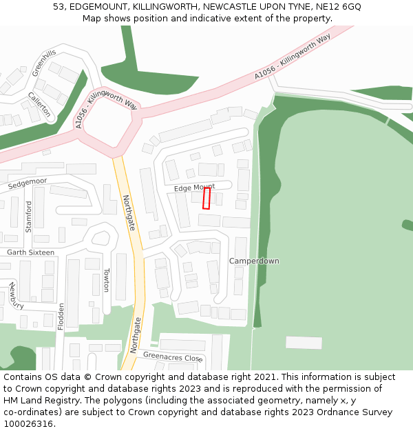 53, EDGEMOUNT, KILLINGWORTH, NEWCASTLE UPON TYNE, NE12 6GQ: Location map and indicative extent of plot