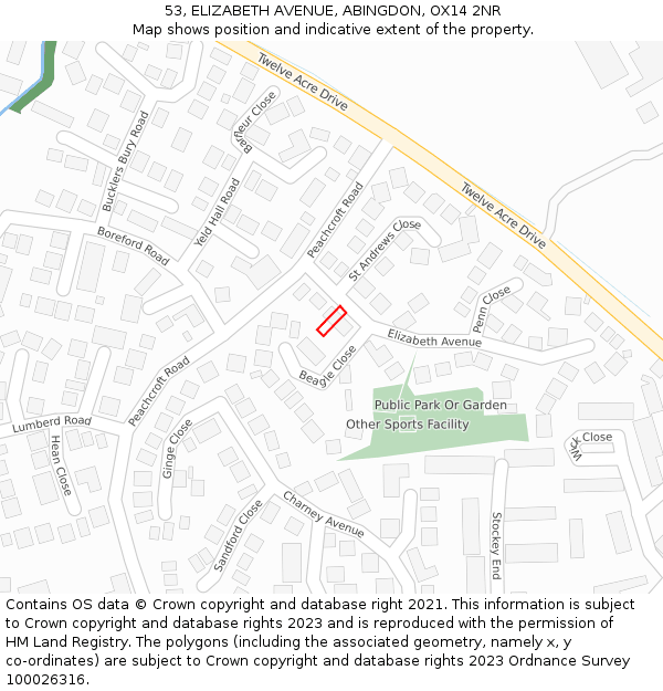 53, ELIZABETH AVENUE, ABINGDON, OX14 2NR: Location map and indicative extent of plot