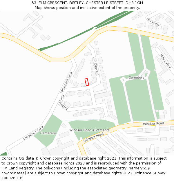 53, ELM CRESCENT, BIRTLEY, CHESTER LE STREET, DH3 1GH: Location map and indicative extent of plot