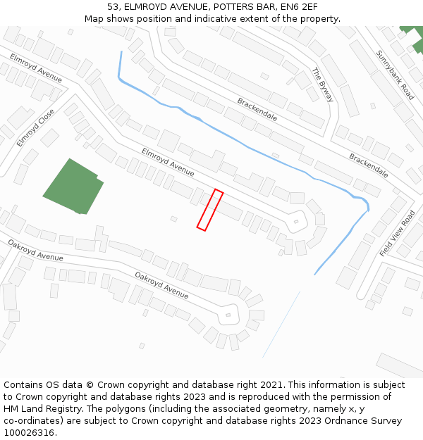 53, ELMROYD AVENUE, POTTERS BAR, EN6 2EF: Location map and indicative extent of plot